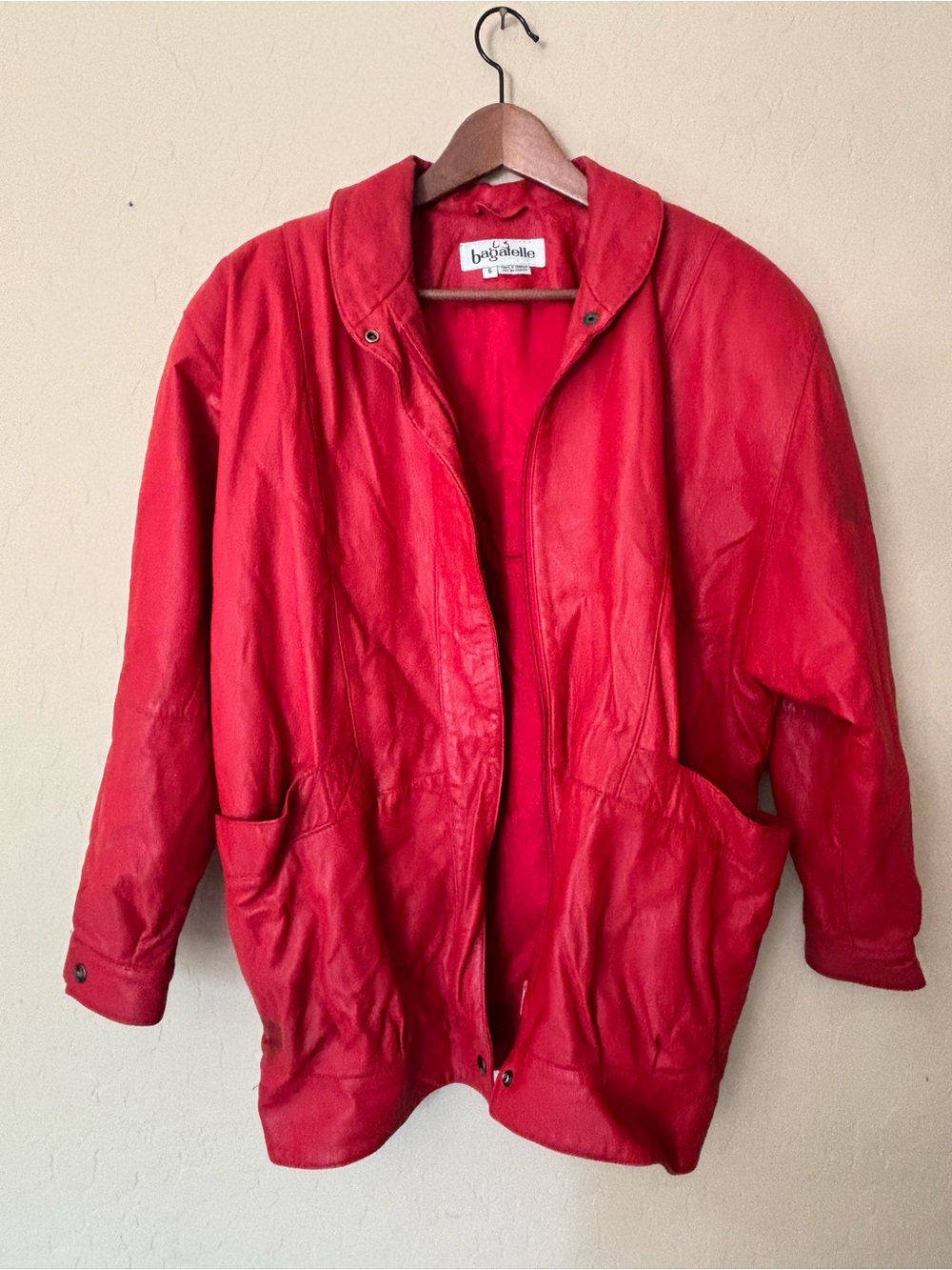 bagatelle Vintage Red Leather Jacket - Women's Rare Classic Oversized Coat Indie